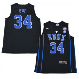 Men's Duke University #34 Sean Obi Black Stitch Jerseys 719013-520