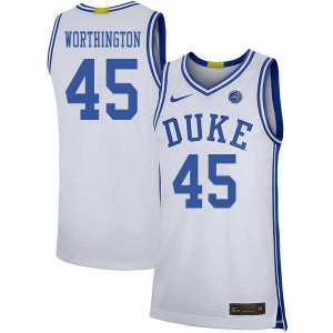 Men's Duke Blue Devils #45 Keenan Worthington White Embroidery Jersey 102968-703