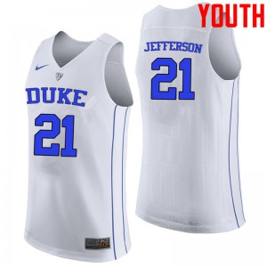 Youth Blue Devils #21 Amile Jefferson White Player Jersey 461903-448