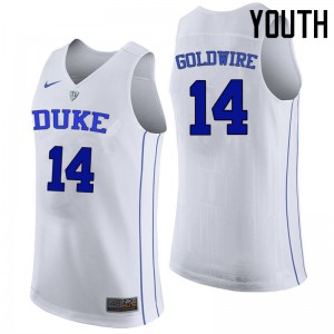 Youth Blue Devils #14 Jordan Goldwire White Stitched Jersey 666434-126