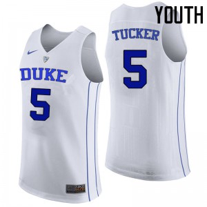 Youth Duke University #5 Jordan Tucker White Official Jersey 322606-520