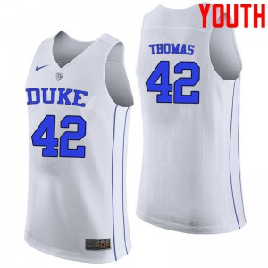 Youth Duke Blue Devils #42 Lance Thomas White Embroidery Jersey 757241-411