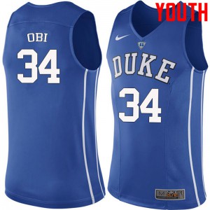 Youth Duke Blue Devils #34 Sean Obi Blue Embroidery Jerseys 905496-238