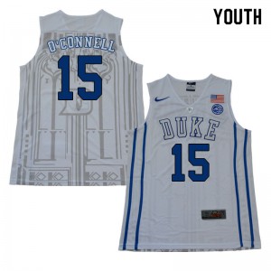 Youth Blue Devils #15 Alex O'Connell White Embroidery Jerseys 294077-805