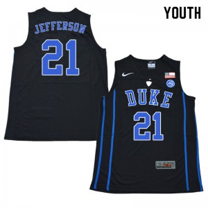 Youth Duke Blue Devils #21 Amile Jefferson Black Player Jersey 104664-464