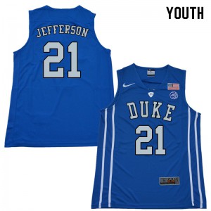 Youth Duke University #21 Amile Jefferson Blue University Jerseys 701512-174