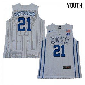 Youth Duke Blue Devils #21 Amile Jefferson White College Jersey 729039-521