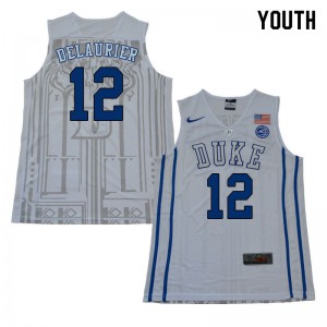 Youth Duke #12 Javin DeLaurier White Player Jersey 690985-809