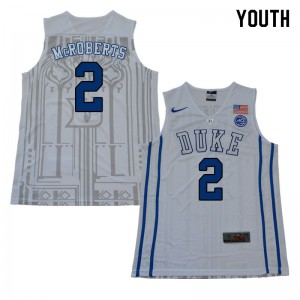 Youth Duke University #2 Josh McRoberts White Stitch Jerseys 640948-606