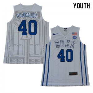 Youth Duke Blue Devils #40 Marshall Plumlee White University Jerseys 936747-104
