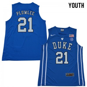 Youth Duke Blue Devils #21 Miles Plumlee Blue College Jersey 890367-516