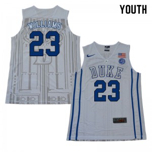 Youth Blue Devils #23 Shelden Williams White Official Jerseys 433302-651