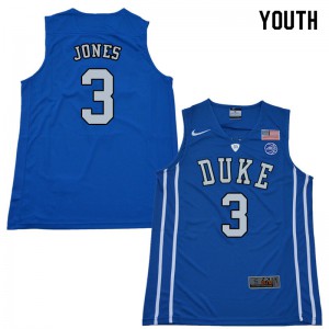 Youth Duke #3 Tre Jones Blue Basketball Jerseys 299694-747