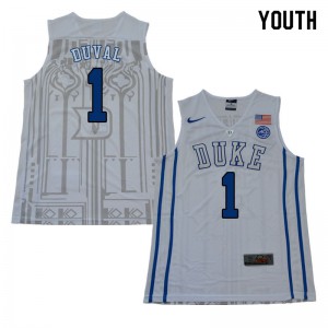 Youth Blue Devils #1 Trevon Duval White Embroidery Jerseys 622412-563