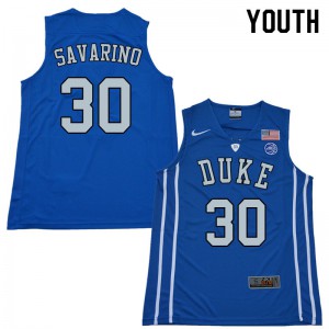 Youth Duke Blue Devils #30 Michael Savarino Blue Stitched Jerseys 871485-553