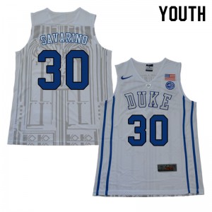 Youth Duke University #30 Michael Savarino White Player Jersey 402779-615