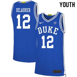 Youth Duke Blue Devils #12 Javin DeLaurier Blue Basketball Jersey 735355-436