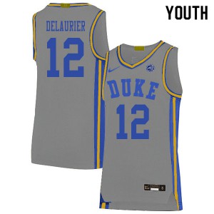 Youth Duke #12 Javin DeLaurier Gray Official Jerseys 771280-134