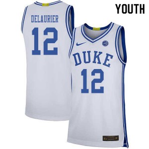 Youth Duke #12 Javin DeLaurier White Basketball Jersey 712796-880