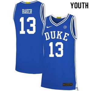 Youth Duke Blue Devils #13 Joey Baker Blue University Jersey 165896-420