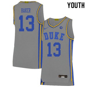Youth Duke University #13 Joey Baker Gray University Jersey 692569-837