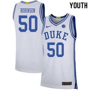 Youth Blue Devils #50 Justin Robinson White Embroidery Jerseys 521476-411
