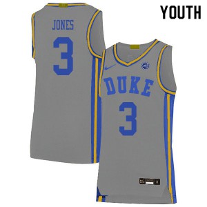 Youth Duke Blue Devils #3 Tre Jones Gray Player Jersey 402254-387