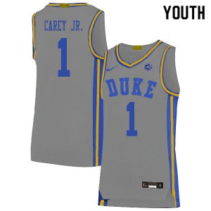 Youth Duke Blue Devils #1 Vernon Carey Jr. Gray Embroidery Jerseys 621042-309