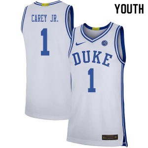 Youth Blue Devils #1 Vernon Carey Jr. White Embroidery Jersey 490080-463