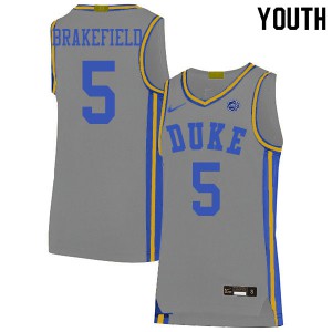 Youth Duke #5 Jaemyn Brakefield Gray NCAA Jersey 197535-840